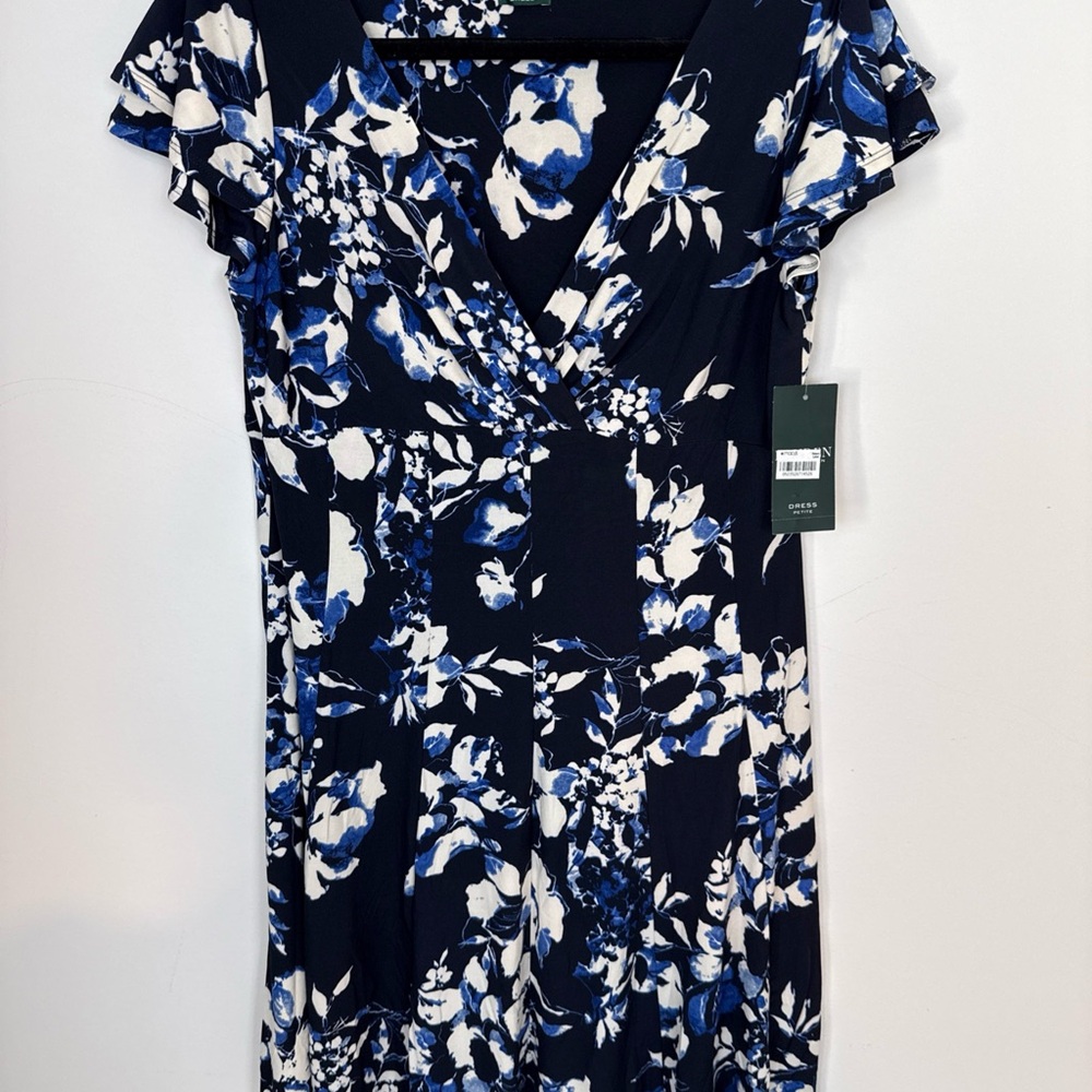 Ralph Lauren Navy Blue & White Floral Midi Dress